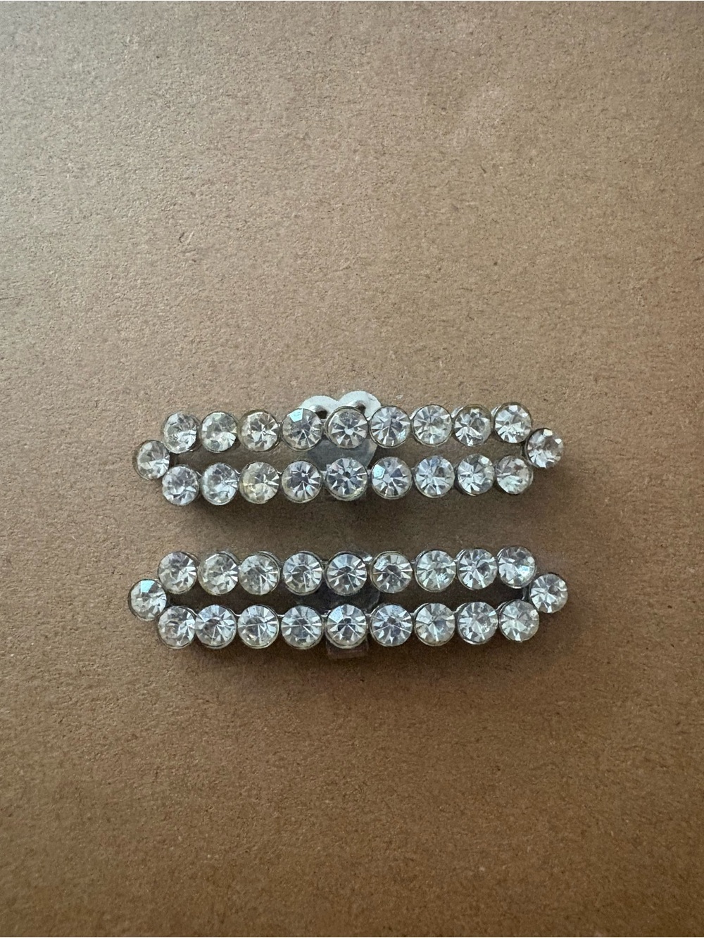 Vintage Rhinestone Double-Row Brooch Set - Clear Crystal Silver Tone